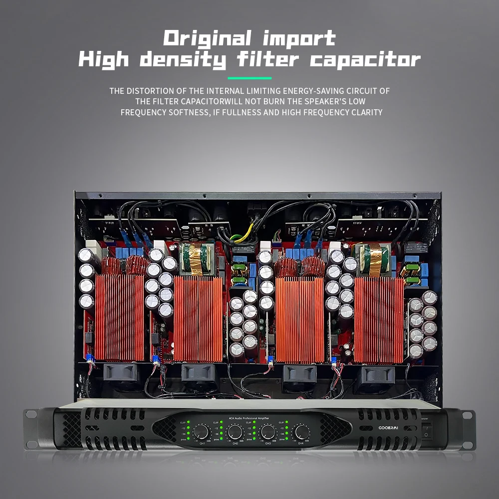GOOERMI Professional 1U Digital Amplifier 4*2000W 4Channel Power Amplifier Stereo Sound System Audio Class D Amplifier For Stage