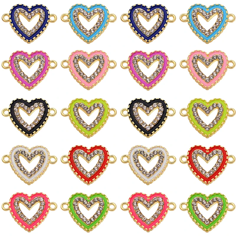 10Pcs Cute Love Heart Charm Rhinestone Enamel Pendant Jewelry Connector for Women\'s Handmade DIY Earrings Necklaces Accessories