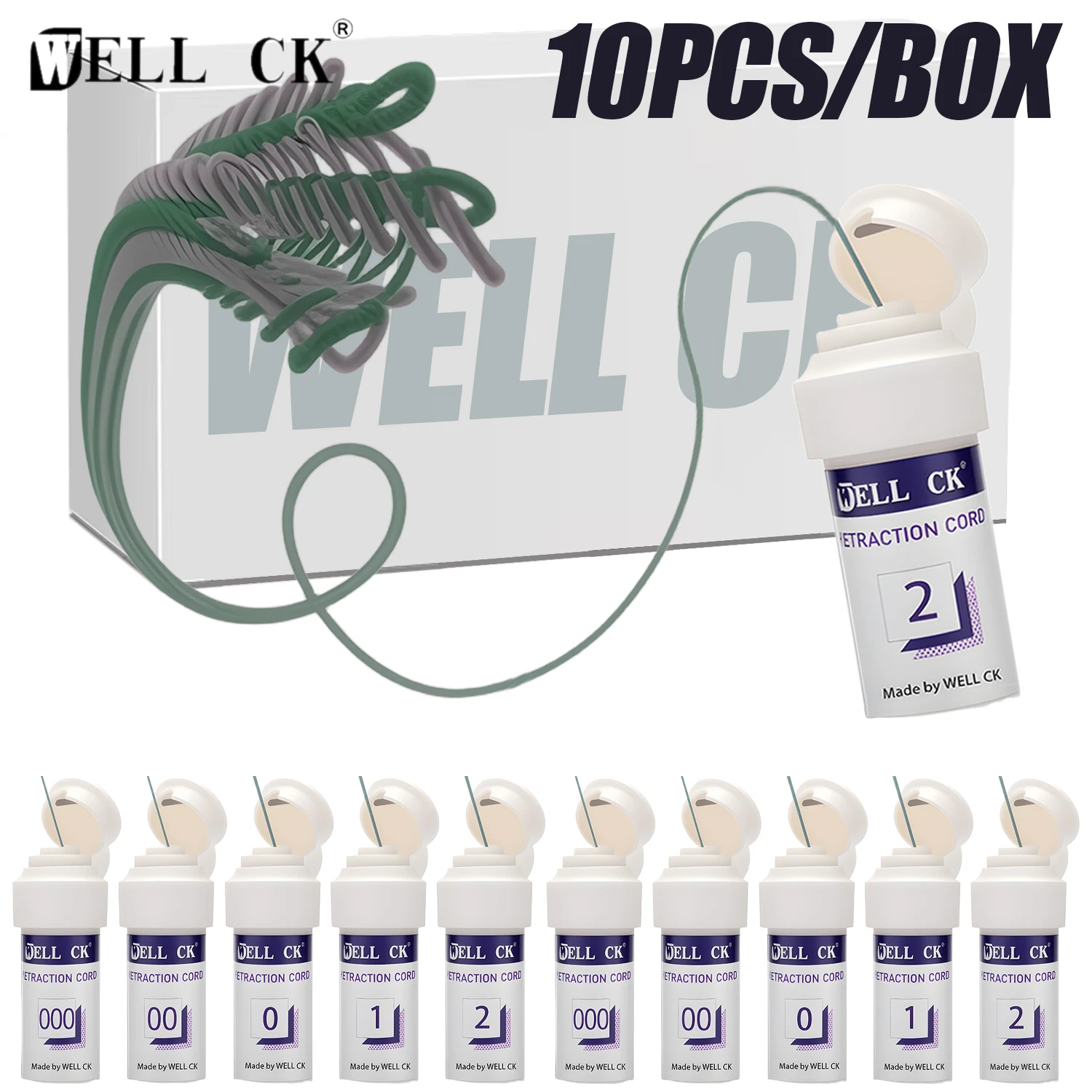WELLCK 10PCS/BOX Dental Thread Disposable Gingival Retraction Cord Knitted Cotton Gum Line Dentist Material 5 Sizes 0 00 000 1 2
