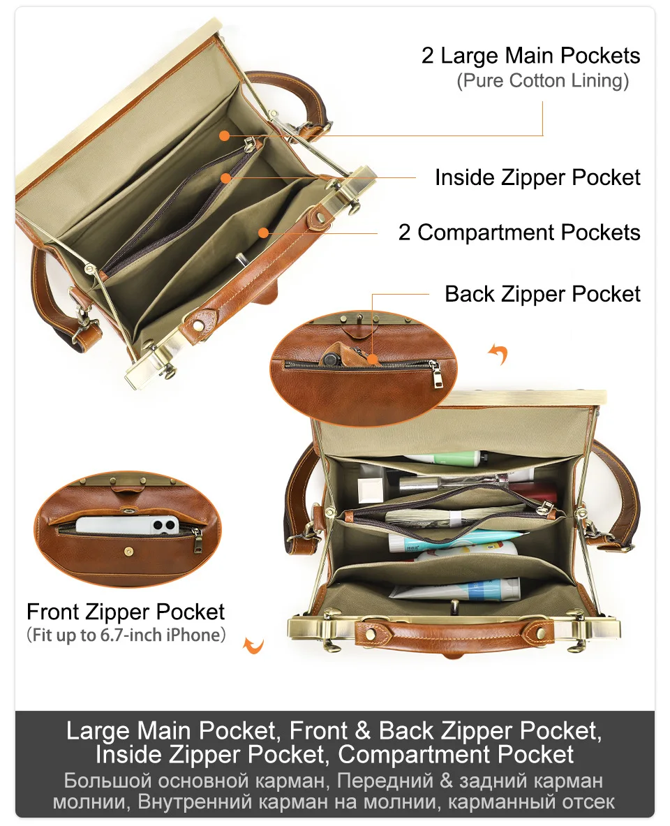 Full Grain Lamb Cowhide Leather Ladies Handbag with Multiple Compartments Luxury Hardware Lock Genuine Leather Crossbody Bag view 6