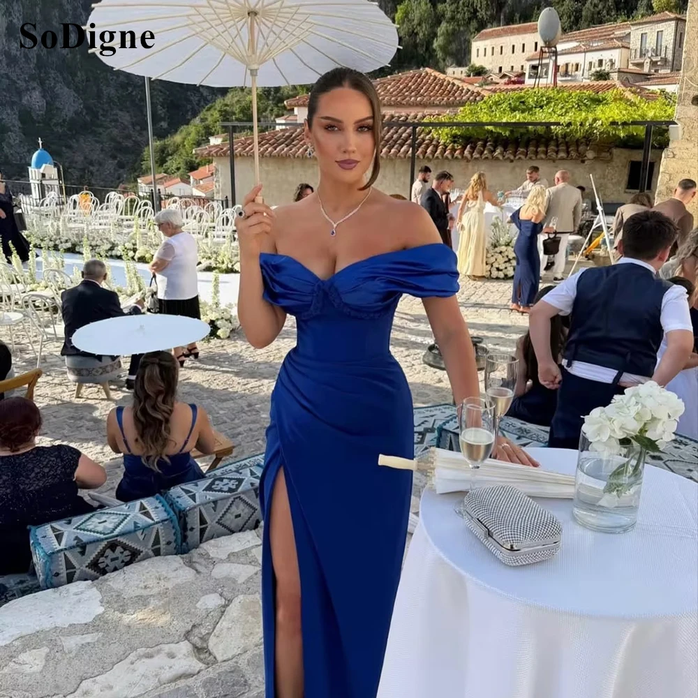 SoDigne Elegant Evening Dresses Sexy Off The Shoulder Low Cut-out Sleeveless Party Dress Sheath High Slit Prom Gowns Customized
