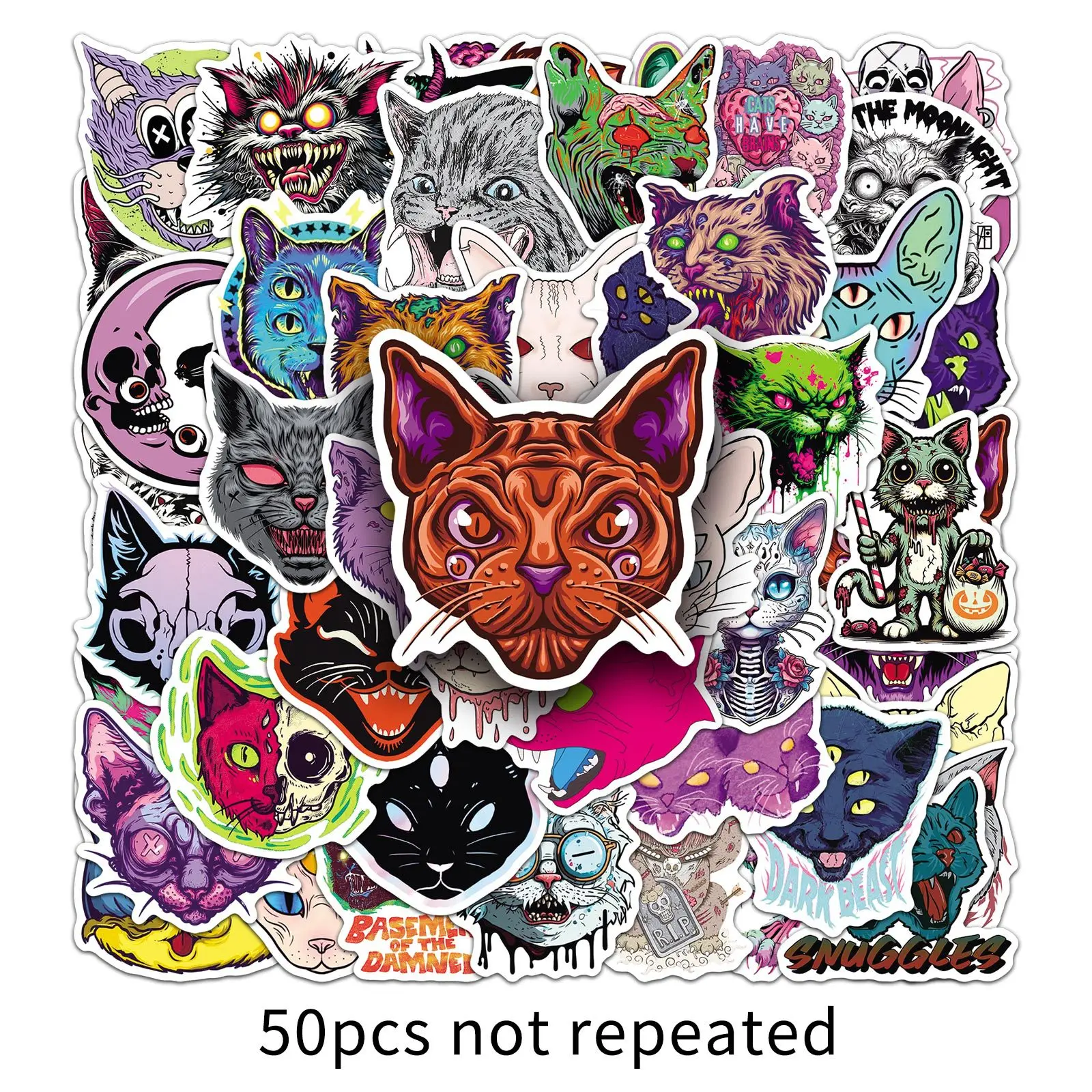10/30/50 SZTUK Naklejki z Kreskówkowymi Strasznymi Kotami na Halloween, Kreatywne Naklejki Zwierzęce DIY, Wodoodporne, na Deskorolkę, Notatnik, Graffiti, Zabawka