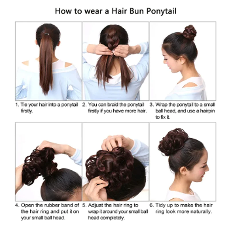 H&STAR moño sintético despeinado, extensión de chignon liso, liga de cabello, scrunchie, dona, accesorio de peluca 6
