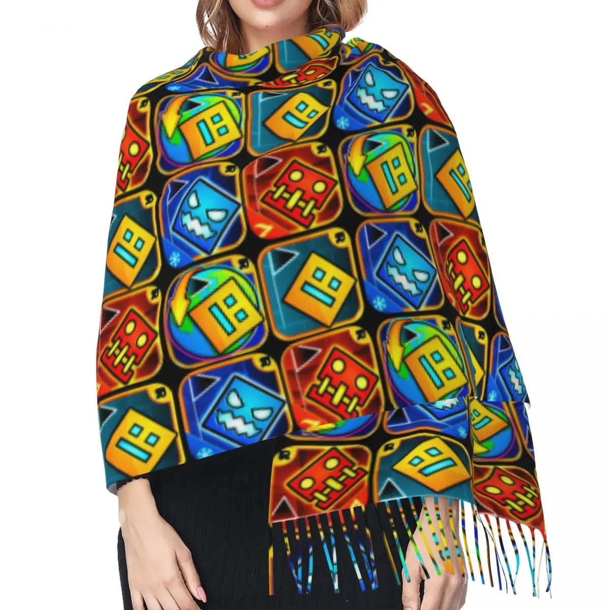 لعبة فيديو الهندسة داش وشاح شرابة الأوشحة للنساء شالات دافئة ناعمة ويلتف طويل الخريف الشتاء شال التفاف #2