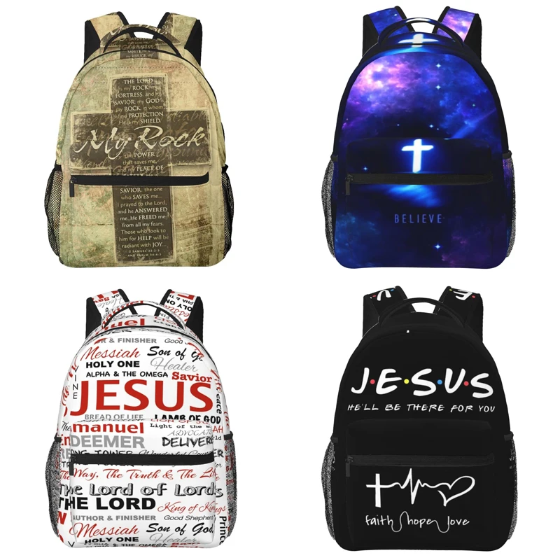 

Christian Backpack Religious Bible Verse The Lord Is My Rock Pattern Backpack Jesus Cross Tablet Travel Picnic Bag Jesus Bag