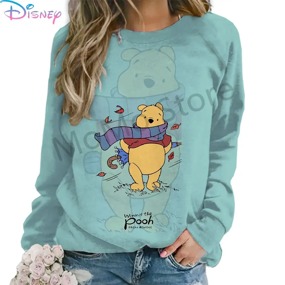 Women\'s Long Sleeve Sweatshirts O Neck Disney Winnie The Pooh Streetwear 2024 3D Print Street Wear Autumn Fashion Leisure S-3XL