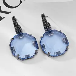 Bilincolor Fashion Clear Blue Earring for Women Wedding Jewelry
