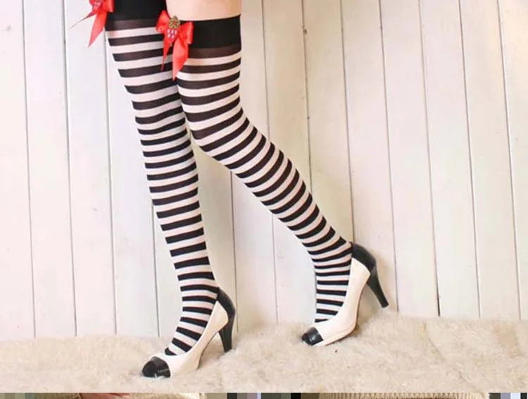 New Fashion Women Striped Thigh High Socks 3D Bow Strawberry Lolita Kawaii Cosplay Christmas Boot Socks Hot Sale