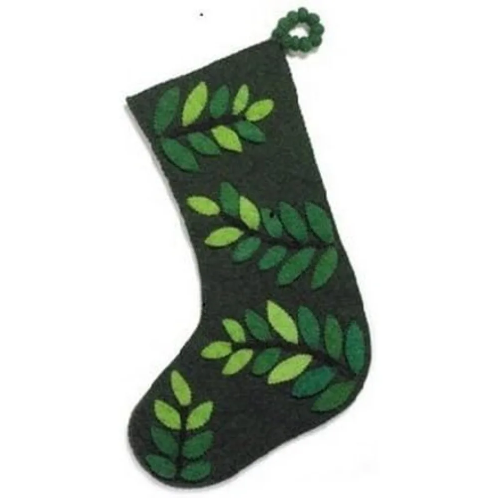 

Felt Leaves Christmas Stocking, Green