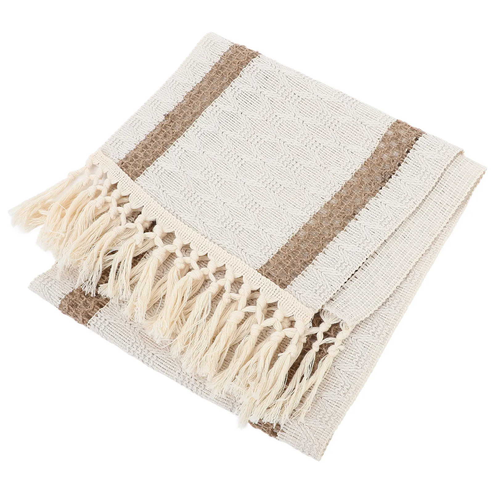 

Cotton Linen Rustic Table Runner Knotted Tassels Dining Tablecloth Party Wedding Decor Farmhouse Boho Vintage Macrame Cover