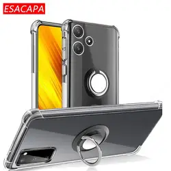 Custodia con supporto per anello magnetico per POCO M6 Pro Custodia antiurto in TPU morbido trasparente per Xiaomi POCO M5S F5 X5 Pro F4 GT X6 Pro