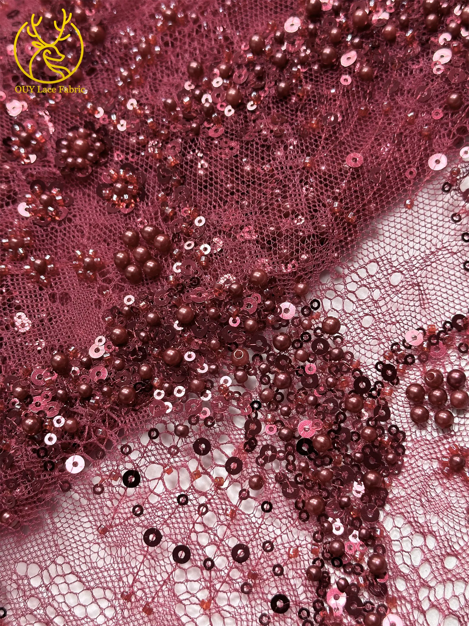 Luxuriöser französischer Kleid-Perlen-Spitzenstoff 2026, hochwertiger gelber afrikanischer Pailletten-Spitzenstoff für Frauen, Hochzeit, Party, Kleid, Nähen – Detail 20
