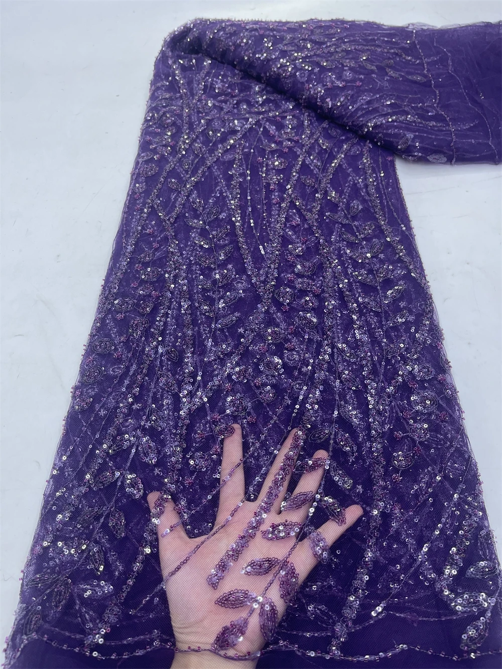 African Beaded Mesh Lace Fabric,For Sewing,Clothes,Sequin,Tulle,Wedding Dresses,Embroidery,Fabrics By The Meter,Crafts,5 Yards