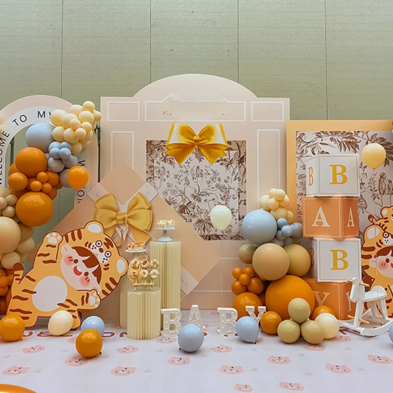 scene layout of one-year-old birthday decoration, and grasp the background wall of the tiger baby banquet for girl