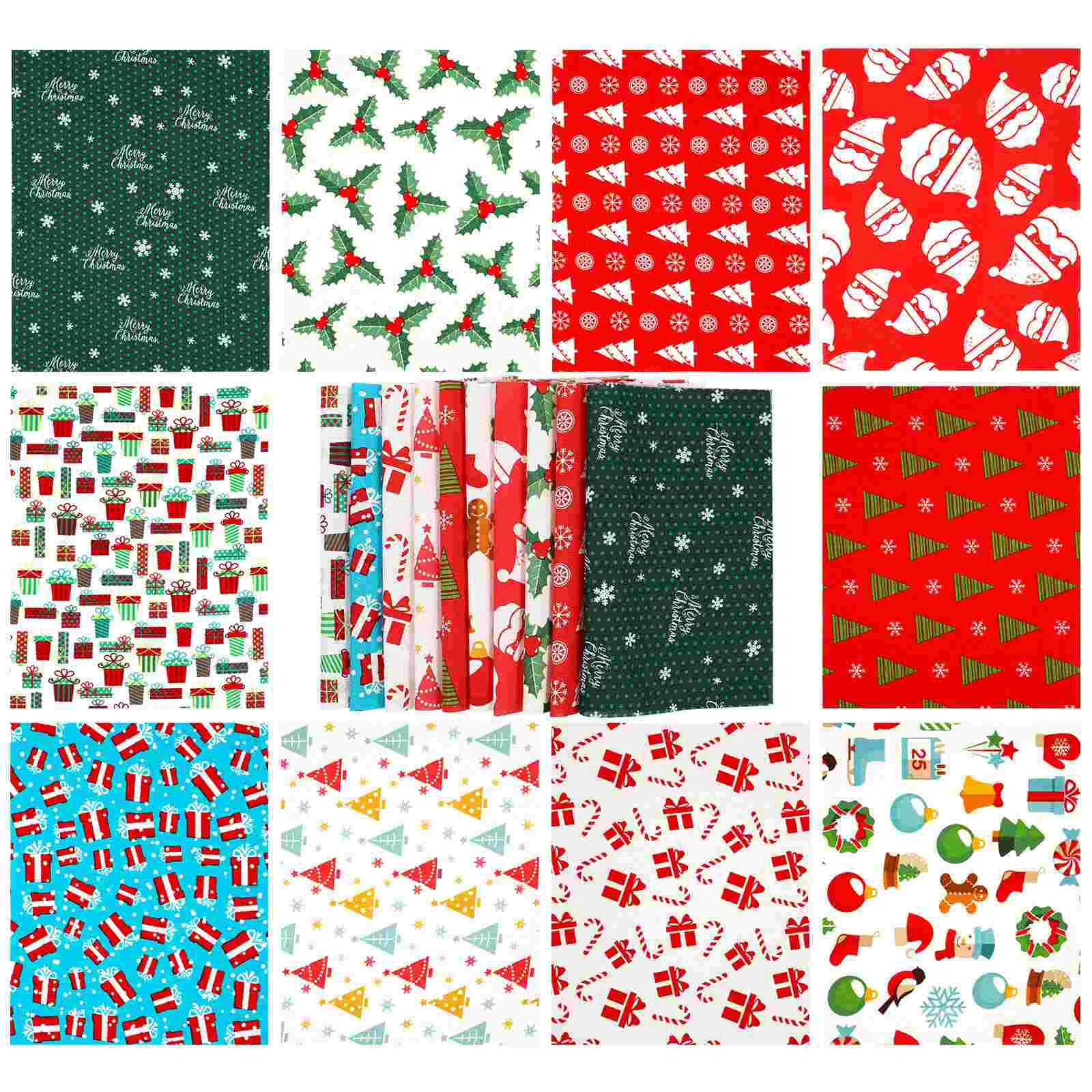 10 Sheets Christmas Cloth Group Head Small Floral Cotton Fabric Tree Decor Felt DIY Material Sewing Patchwork