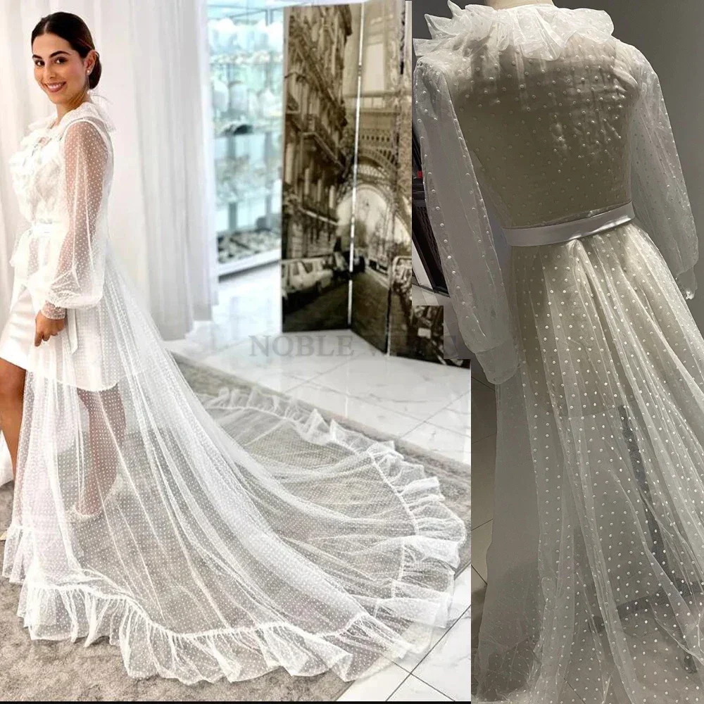 Dots Tulle Long Wedding Jacket Party Dress Long Coat Bridal Robe Bride Cape long Sleeve Customized