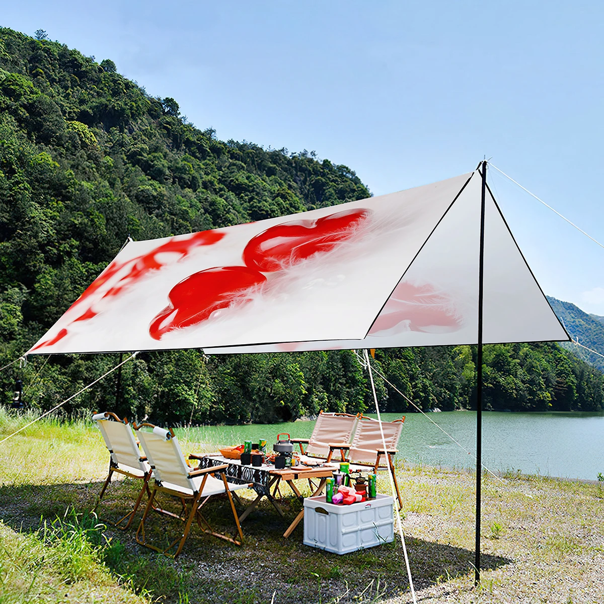 Sunshade Canopy For a Large Group,Portable Overside Waterproof Anti-UV Lightweight Tent For Outdoor Beach Travel Love Pattern