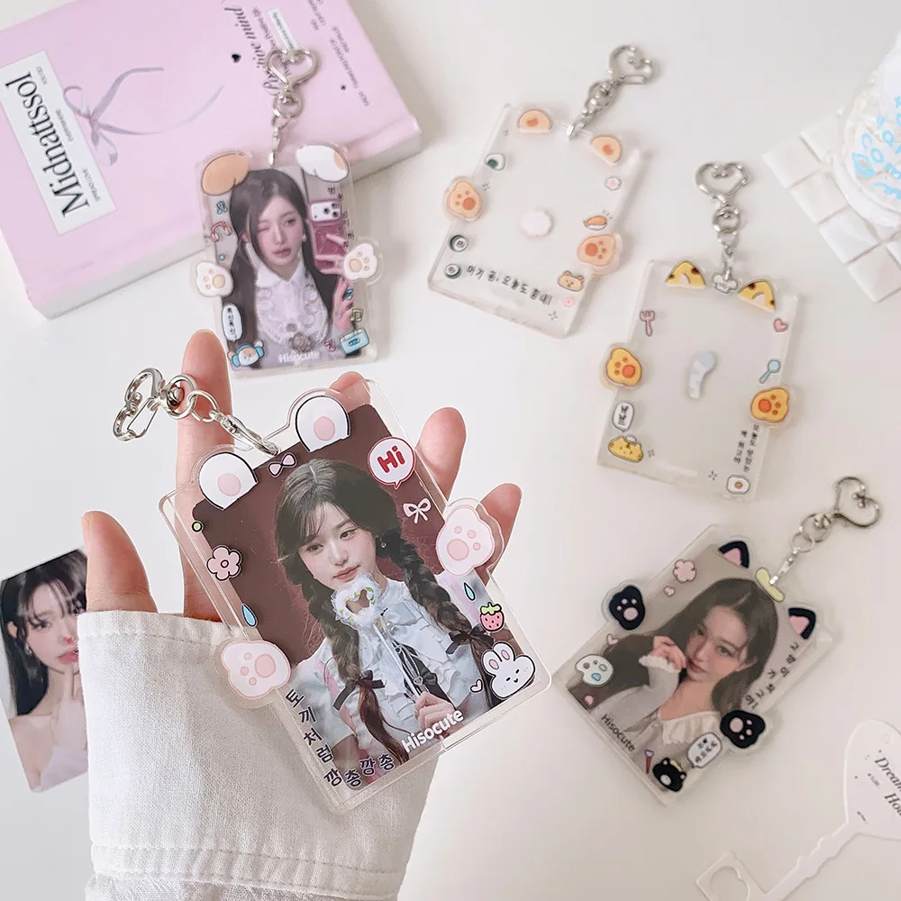MINKYS 3 inch Transparent Clear Acrylic Animal Ears Kpop Photocard Holder Photo Card Holder Bag Pendant School Stationery