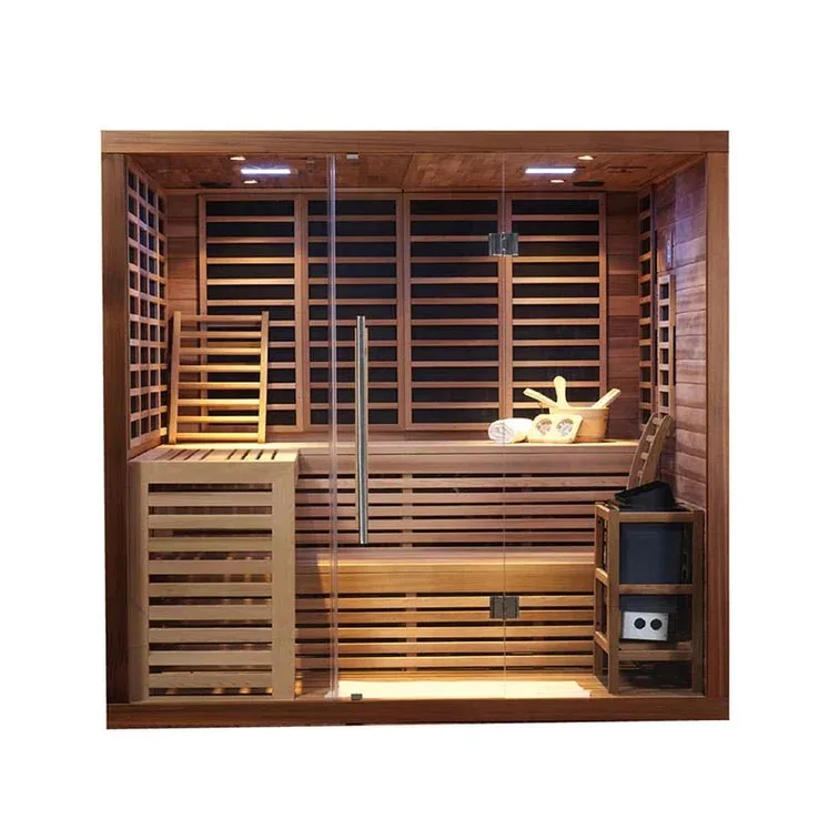 5 People Solid Wood Canadian Red Cedar Indoor Sauna Luxury Hybrid Sauna Dry Steam Sauna Room Dual-purpose Customize