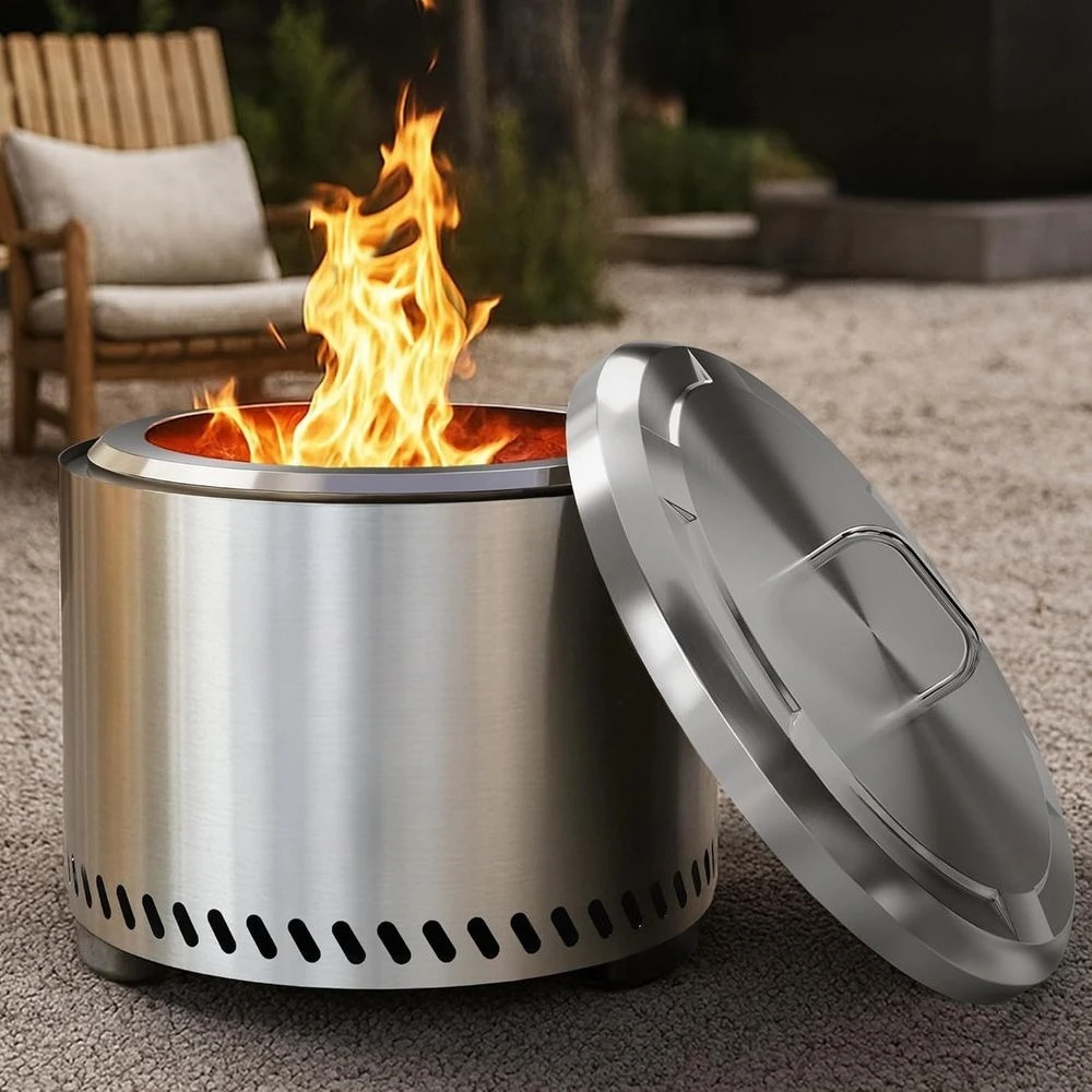 

19in Outdoor Smokelire Pit with 304 Stainless Steel Lid, Perfect for Patio and Bonfire Nights