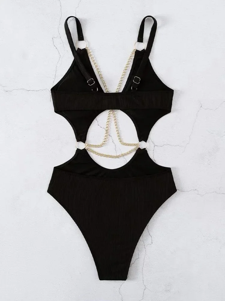 Sexy, solide, rückenfrei, aushöhlen, Bikini, Damen-Badeanzug, hohe Taille, Strand-Stil, Bikinis, 2025, neue Sommer-Bademode, einteiliger Badeanzug