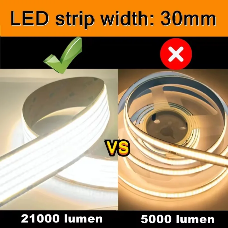 1600LED/m Super Bright COB LED Strip DC24V 30mm Wide LED Ribbon Tape Indoor Lighting TV Backlight Flexible Ribbon Rope LED Strip