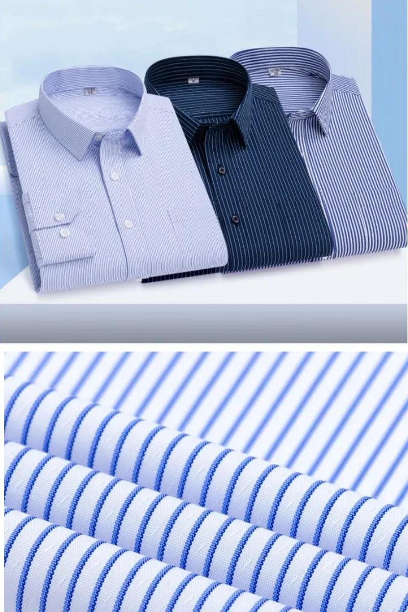 

Plus Size Men's Clothing Versatile Shirts High-end Man Striped Business Shirts Spring Elastic Slim Fit Daily Long Sleeved Tops