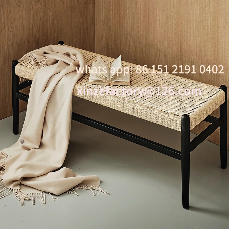 

Customizable rattan shoe changing stool household simple braided rope sofa long stool simple small apartment solid wood bedside