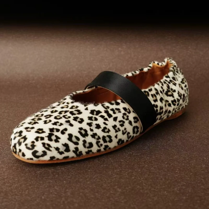 Ballerine di design di lusso Donna Moda Leopardo Peluche Design Caldo Mary Jane Scarpe da donna Elegante abito da festa Décolleté con tacco basso