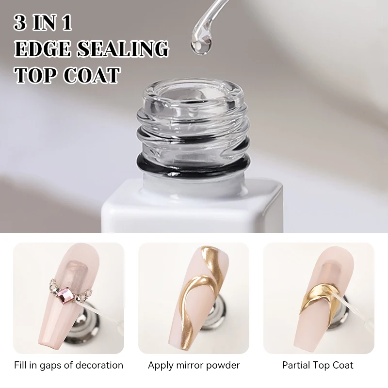 NICOLE DIARY 10ml Edge Sealing Top Coat For Applying Mirror Powder Fill in Decoration Gaps Semi Permanent Partial Top Coat Manic