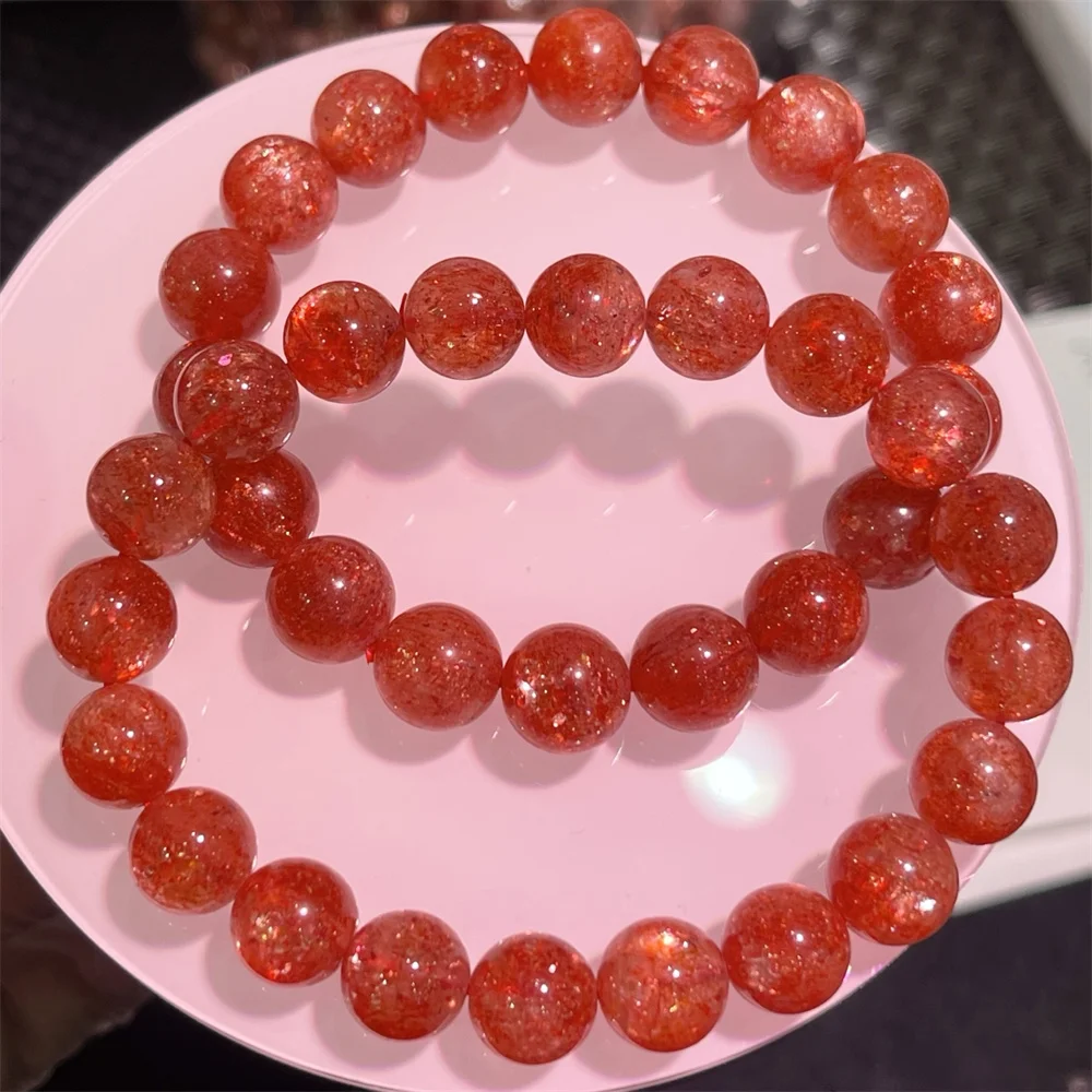 

1 Pc Fengbaowu Natural Gold Strawberry Quartz Bracelet Round Beads Crystal Reiki Healing Stone Women Fashion Jewelry Gift