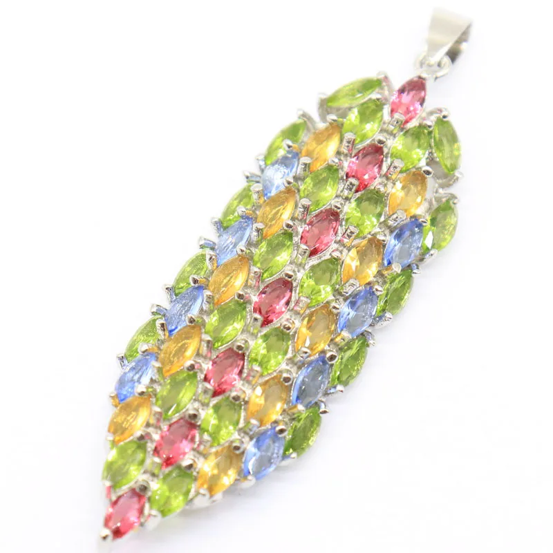 Buy 5 Get 1 Free 68x19mm Multi Color Long Big Violet Tanzanite Tourmaline Peridot Golden Citrine Women Silver Pendant Fine Cut