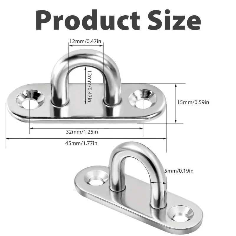 5/10pcs Stainless Steel Oblong Pad Eye Plate,Staple Ring Hook,Marine Board Deck Buckle,U Hanger Ring for Ceiling Garage XXL