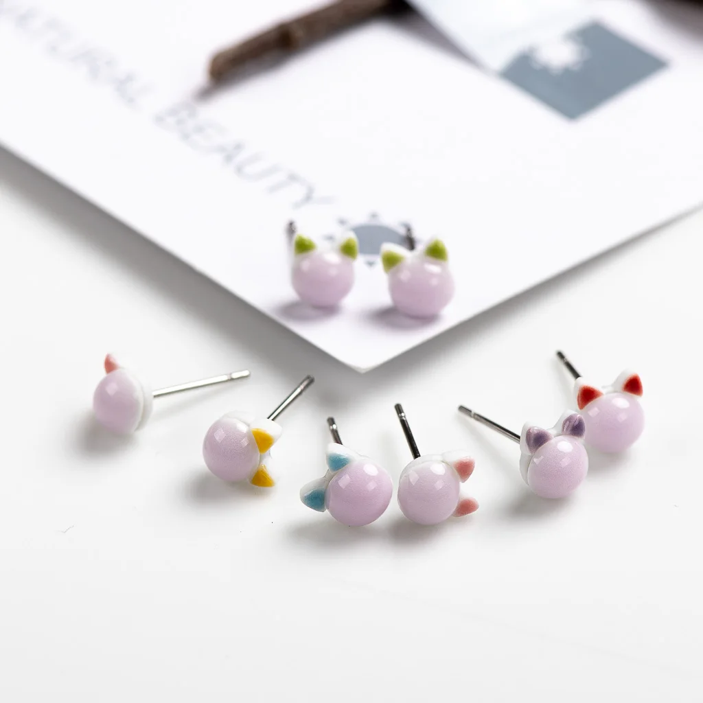 

Cute Abstract Kitten Cartoon Animal Ceramic Earrings Fashion Gift Ear Studs Jewelry Wholesale For Women Girl #LY236