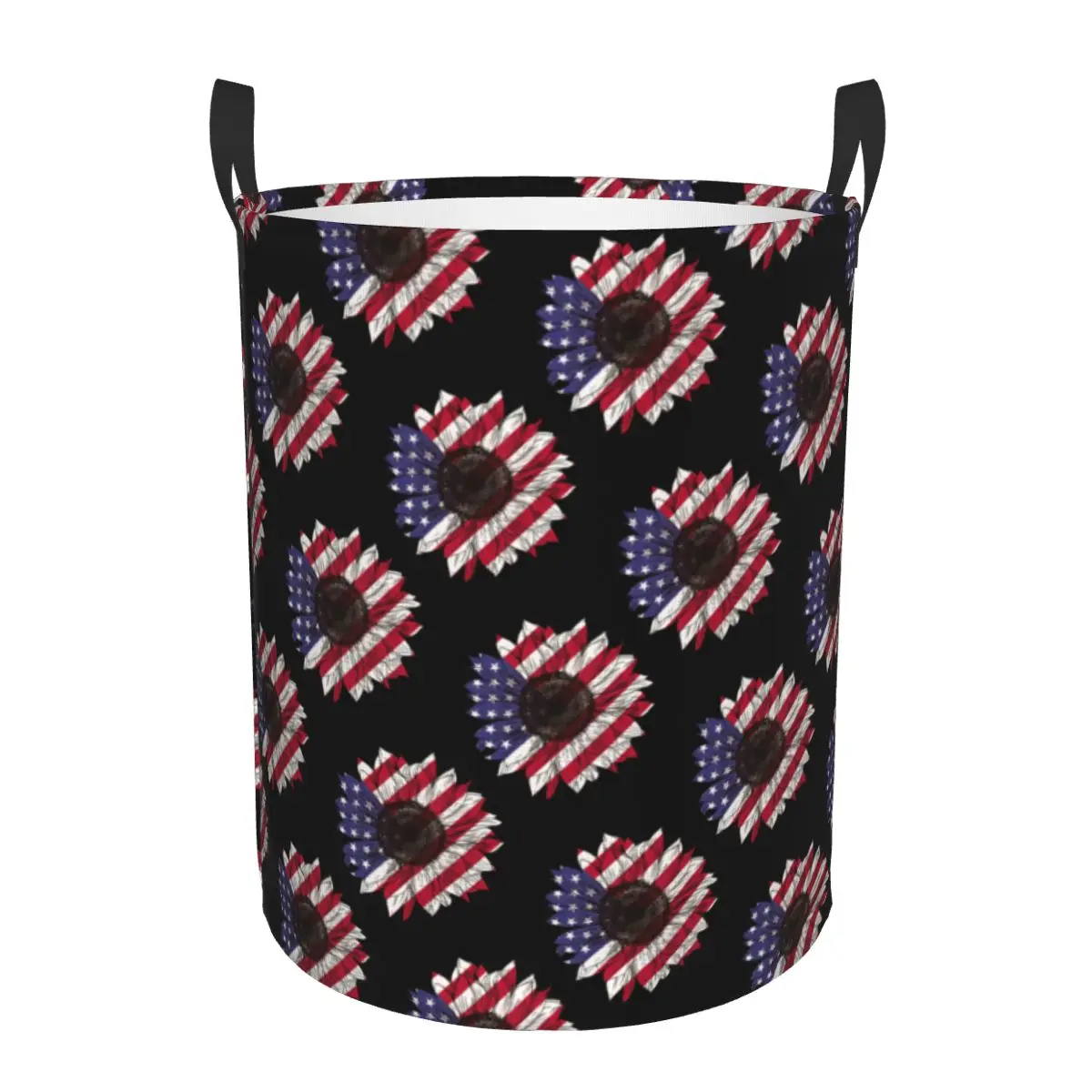 Sunflower American Flag Laundry Basket Collapsible Flower Baby Hamper for Nursery Toys Organizer Storage Bins