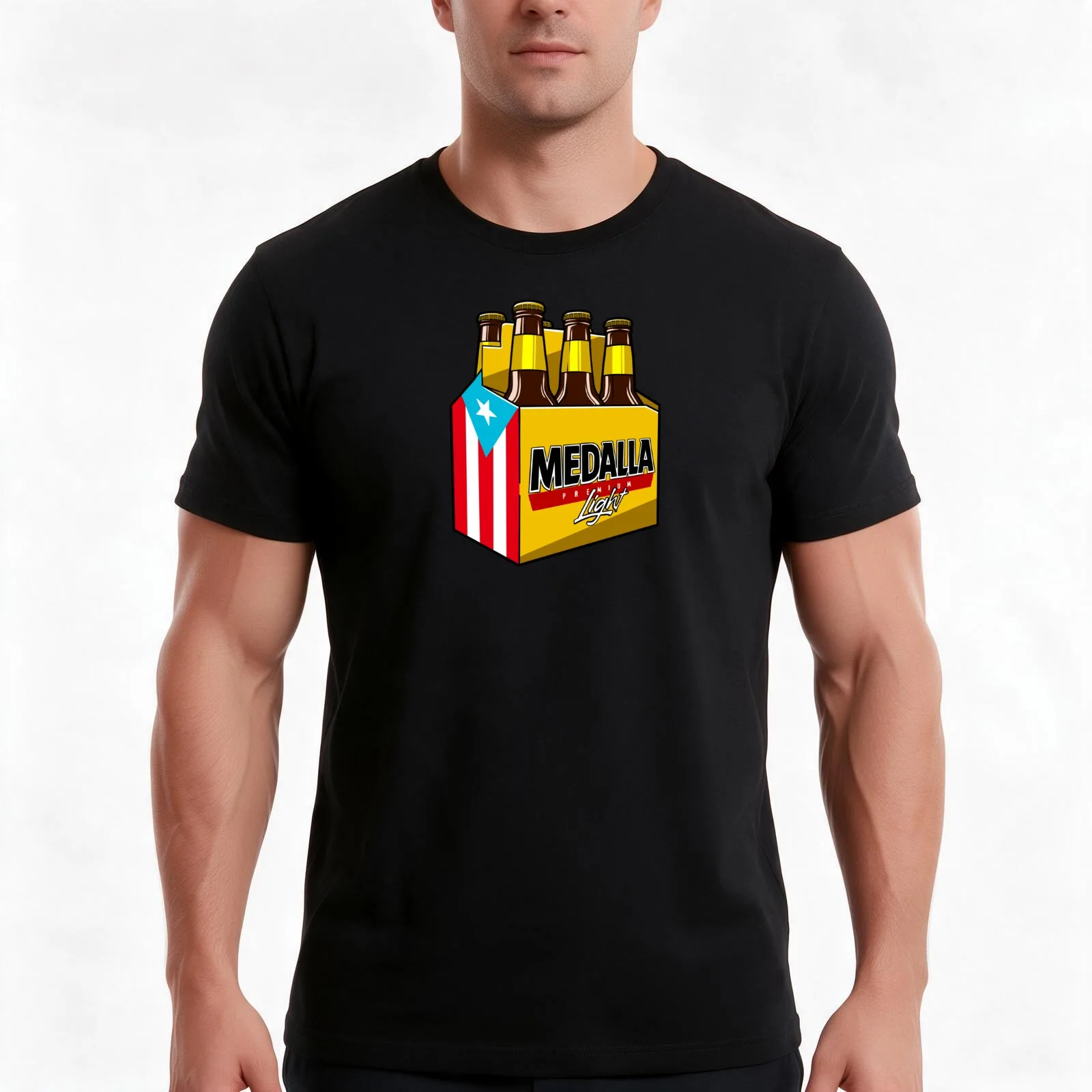 Medalla Light Six Pack T-Shirt, Summer Casual Cotton Tee, Oversized Streetwear Tops, Vintage Graphic Print, Unisex Men Women