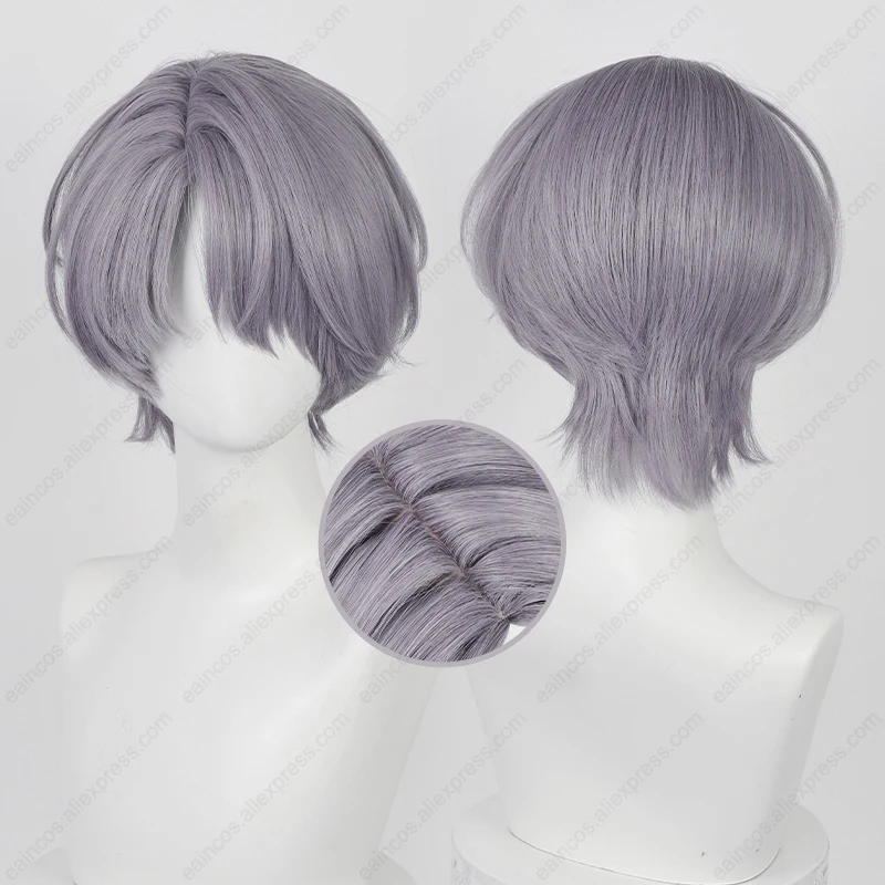 X Cosplay Wig 30cm Grey Purple Short Hair Heat Resistant Synthetic Wigs Scalp Wigs