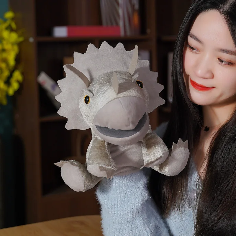 ตุ๊กตานิ้วมือไดโนเสาร์น่ารักของเด็กสามารถขยับและเปิดปากได้หุ่นมือบอกการเรียนรู้ตลกมาพร้อมกับของเล่นของขวัญ