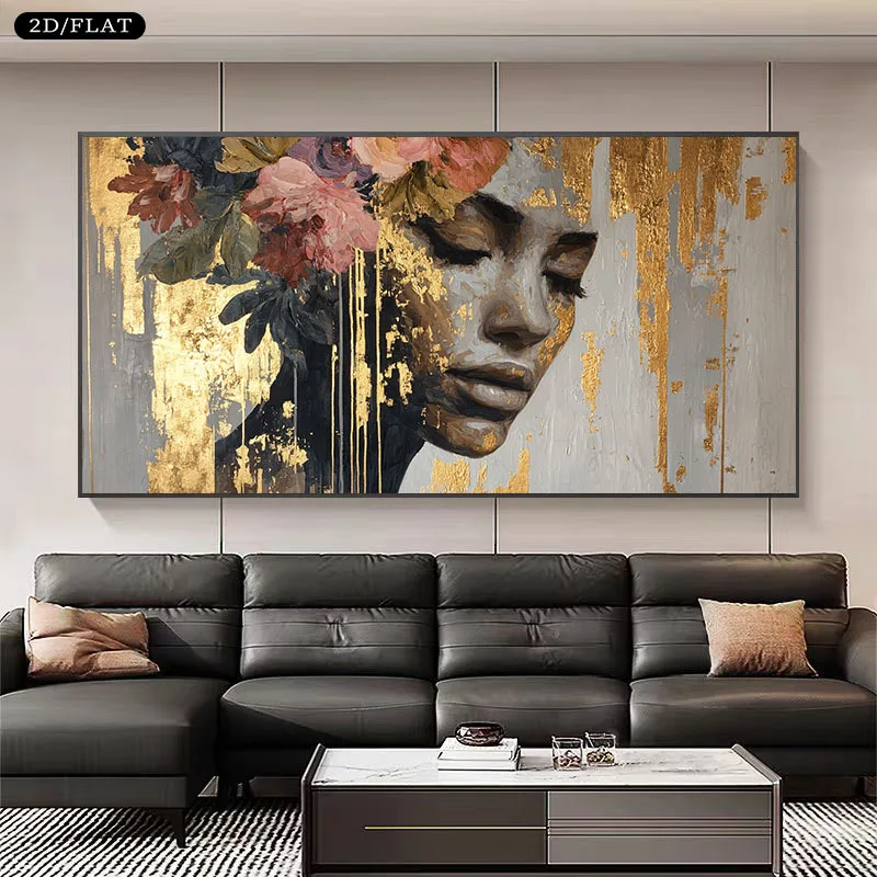 

2D Flat Large Floral Fusion Abstract Portrait Canvas Wall Art Print Unframed Modern Canvas Artworks for Living Room Office Decor