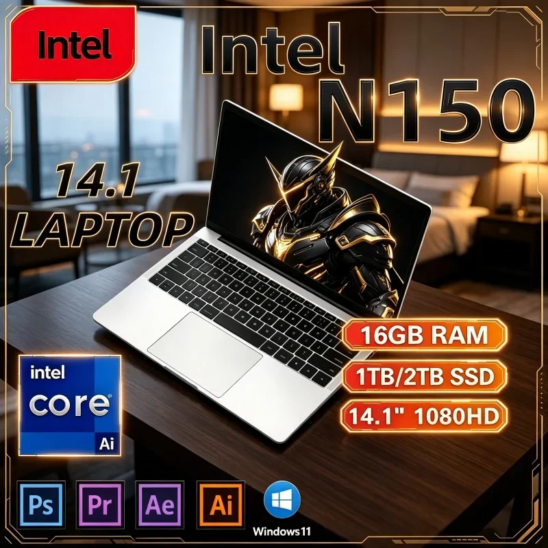 Hot 14.1' Gaming PC Intel Core N150 16GB 32GB 2TB Win11 Pro 1920*1080 HD 2026 New Office Study Laptop