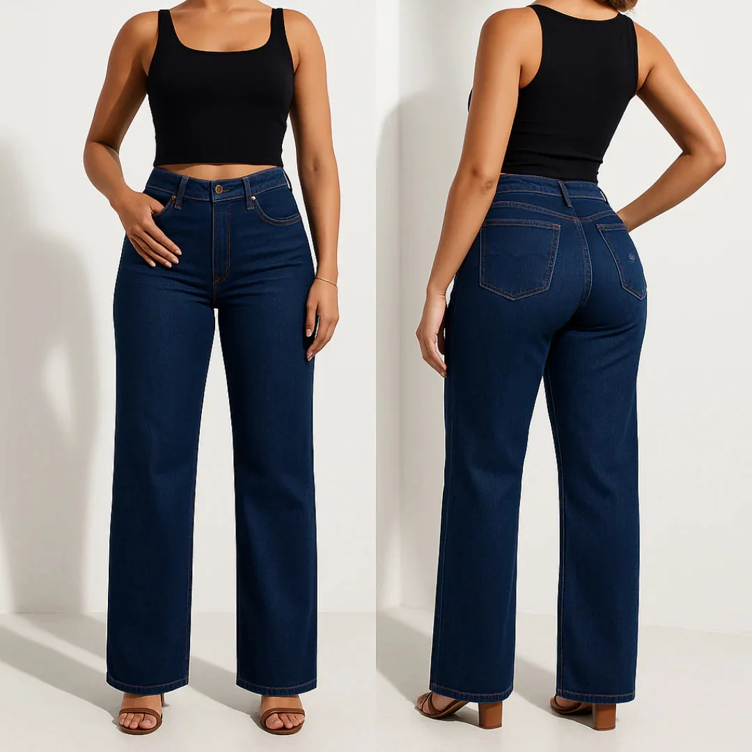 Vintage Straight Leg Jeans for Women, Plus Size High Waist Tummy Control Pants, Casual Slim Fit Denim Trousers with Butt Lift