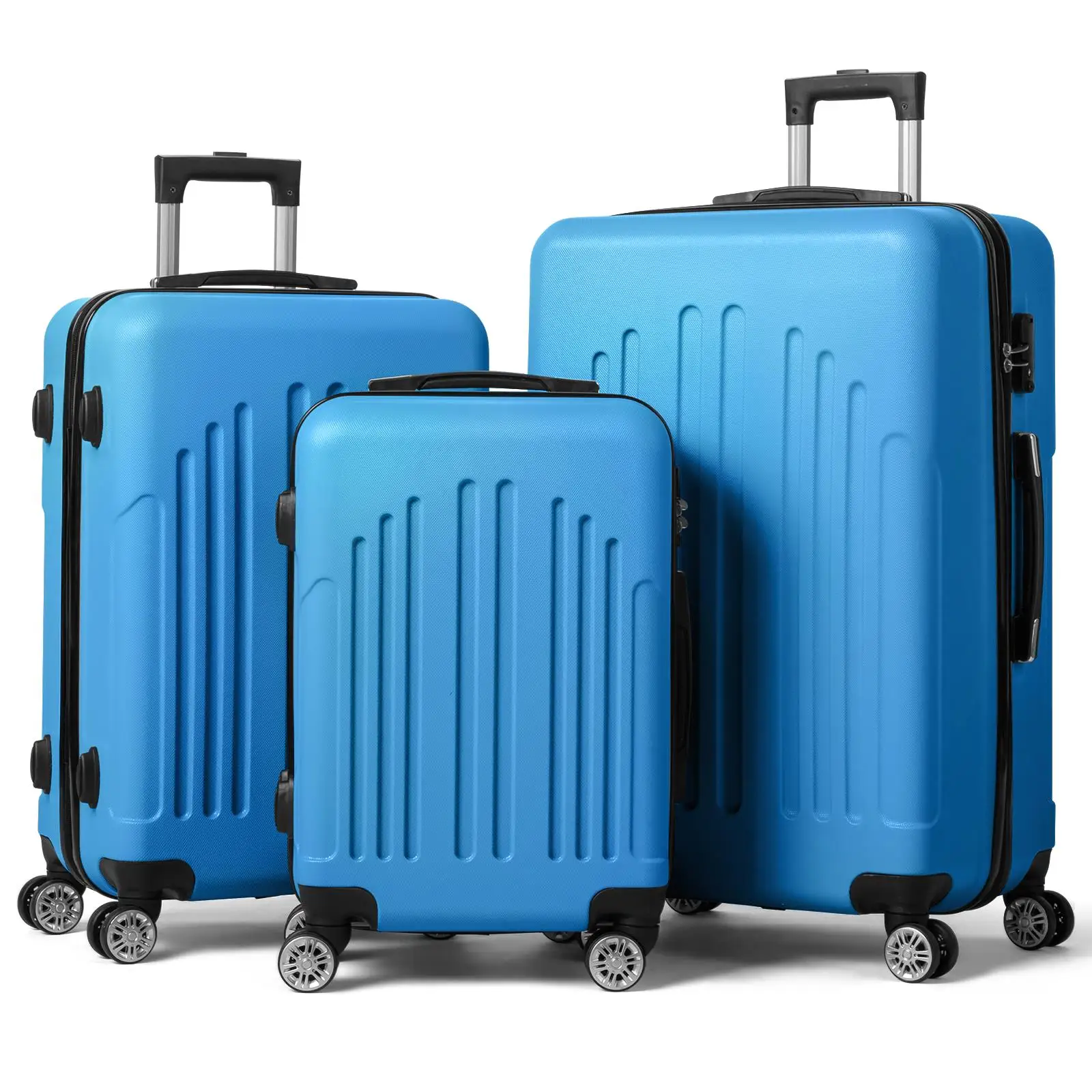 Royal Blue 3-in-1 Curved Vertical Stripe Trolley Case - Stylish Travel Bag