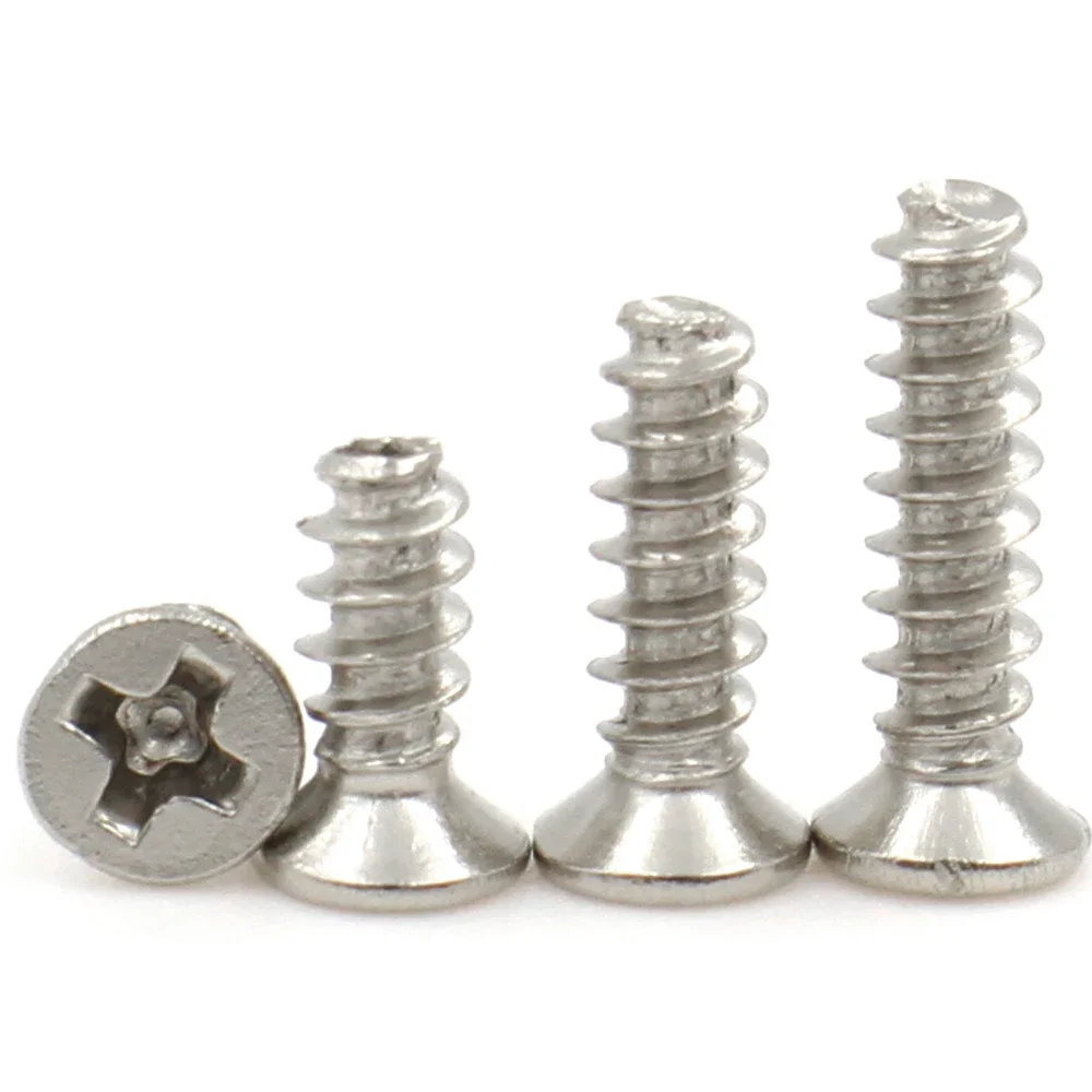 200pcs M1 M1.4 M2 M2.6 M3 M4 Carbon Steel Recessed Countersunk Self-tapping Screws Nickel Plated Flat Phillips Screw