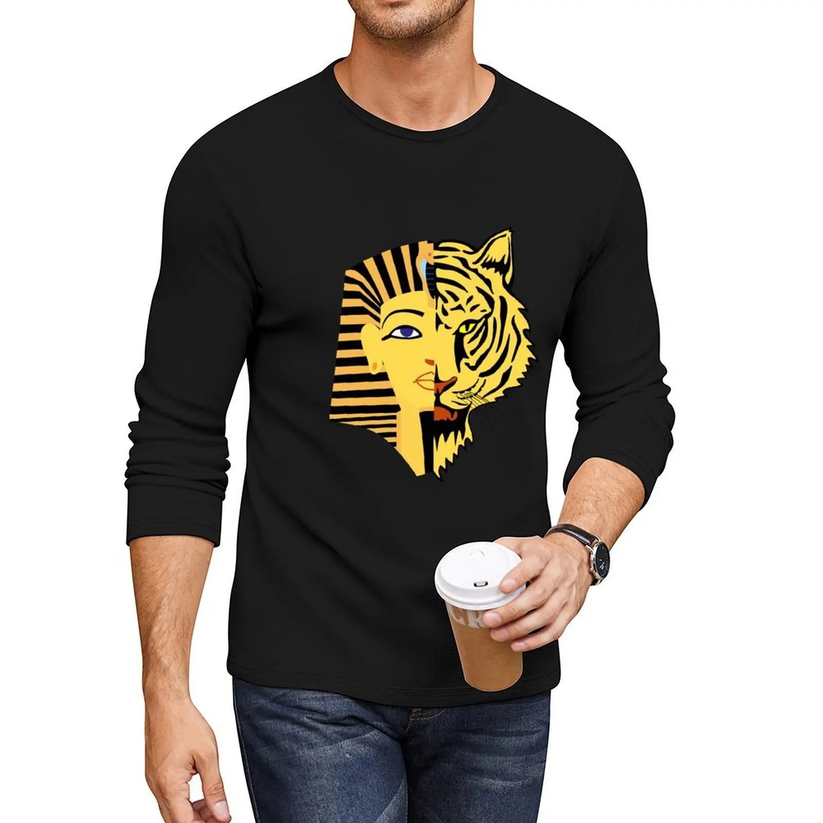 

Egyptian Pharaoh and Tiger Long T-Shirt sports fan t-shirts tees Blouse big and tall t shirts for men