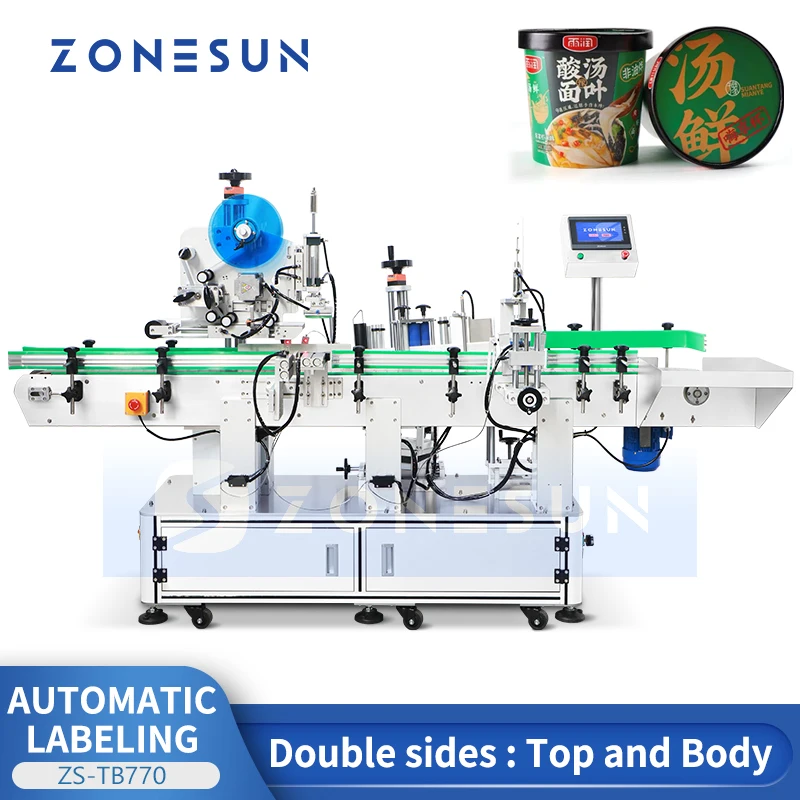 Zonesun Automatic Dual Station Labeler For Tapered Bottles Top & Body Label Applicator ZS-TB770