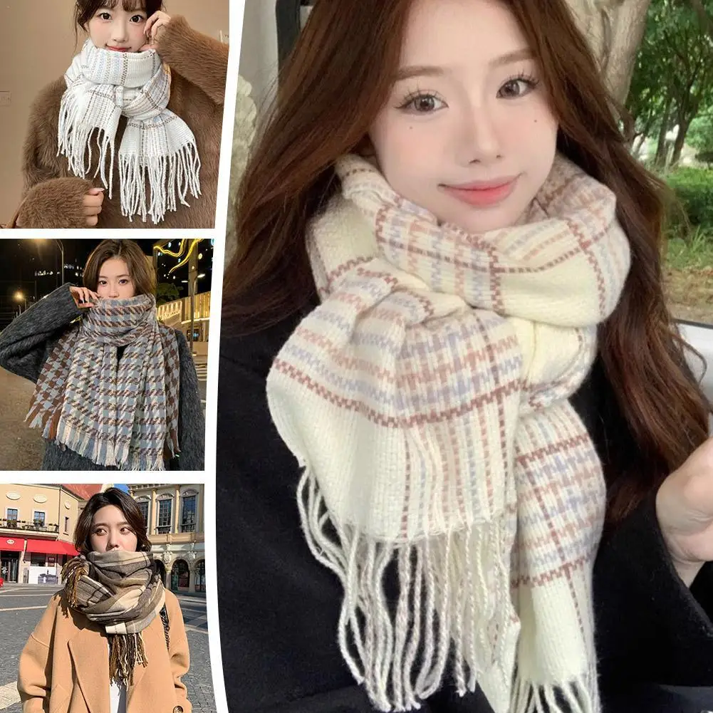 Winter Plaid Scarf Women Cashmere Pashmina Autumn And Winter Warm Shawl Lady Wrap Tassel Scarves Knitted Foulard Thick Blanket