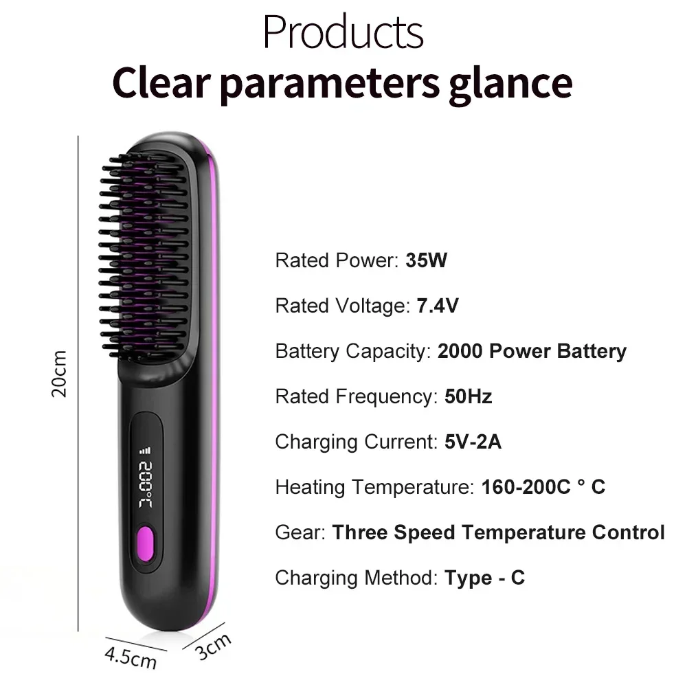 Wireless Straight Hair Comb Electric Hot Comb Mini Straight Curly Hair Two-in-one Comb Multifunctional Ceramic Hair Curler