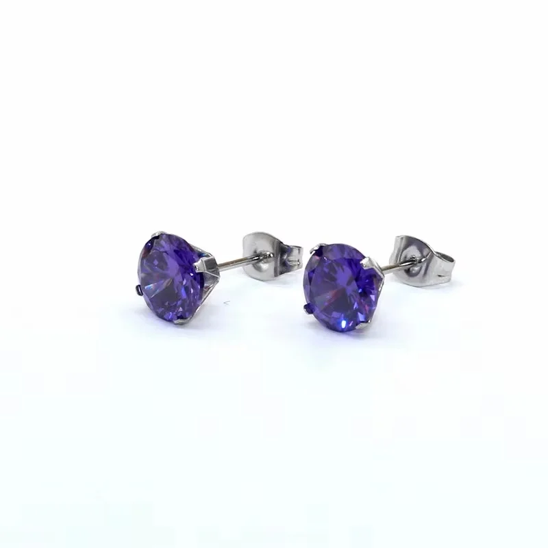 Mini-Lila 3AAA-Zirkon mit kurzen Ohrsteckern aus 316L-Edelstahl, Kristallschmuck, Größe 3 mm bis 8 mm, allergiefrei, kein leichtes Verblassen – Detail 2