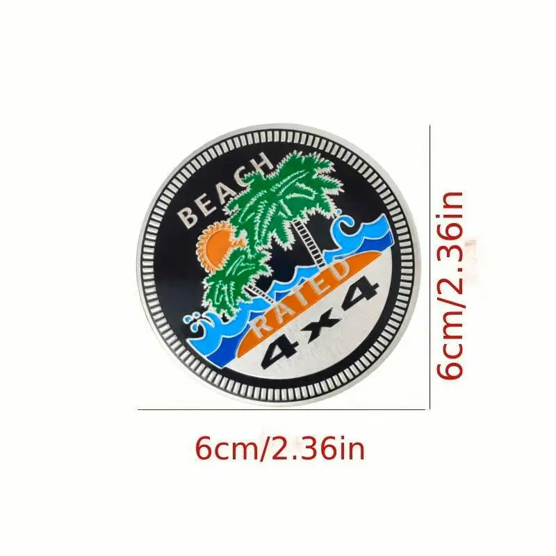 Universal 4X4 Metal Car Logo, BEACH Metal Badge - Beach And Palm Design, for Off-Road Vehicles, Motorcycles, Car Stickers