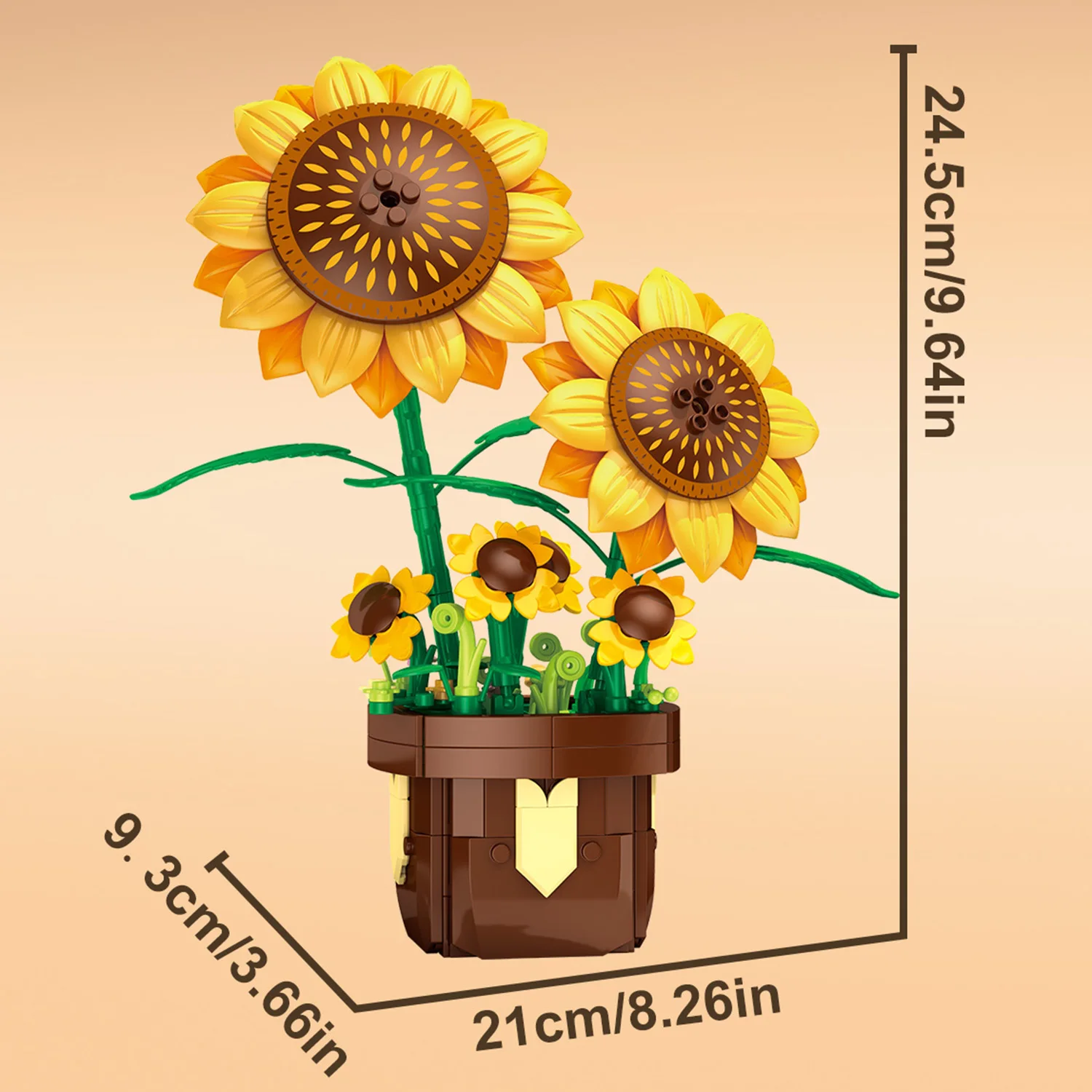 Building block flower gift box with 4 flower options, including building block assembly toys, home and desktop decorations